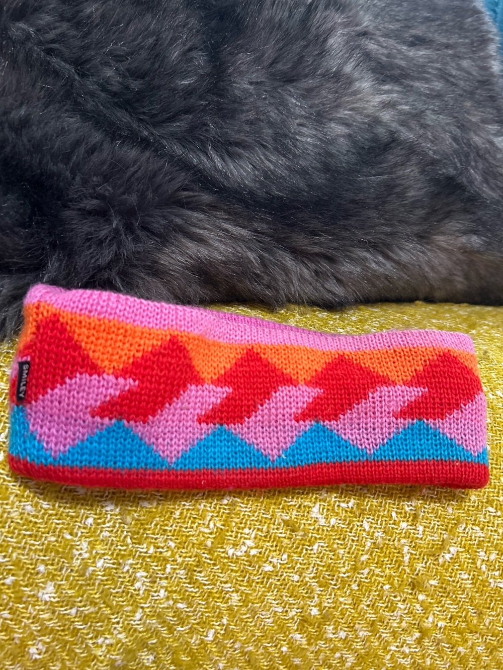 Smiley Colorblock Wool Knit Headband Womens